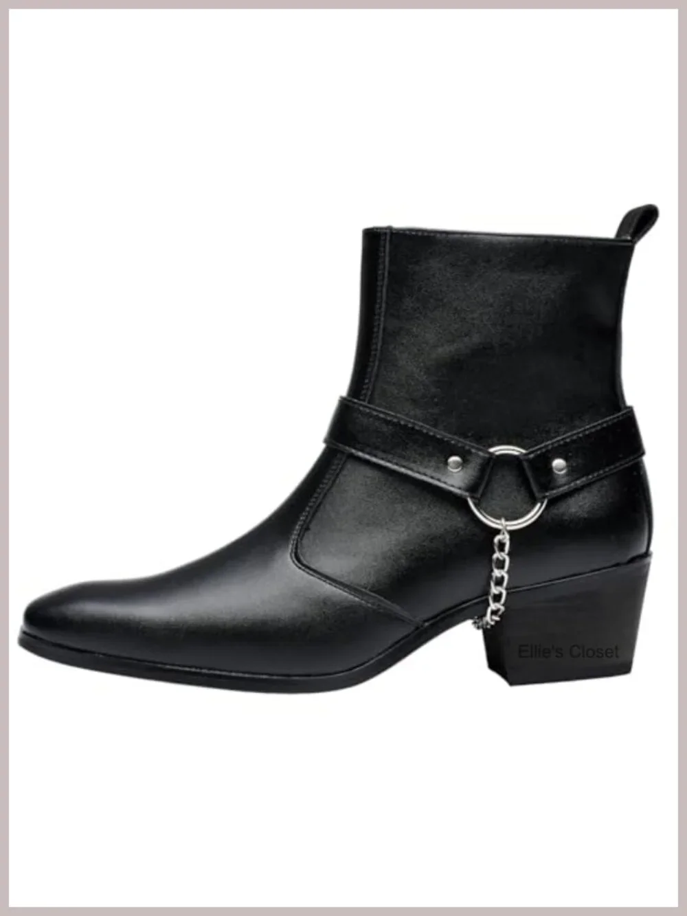 Men's Harness Chelsea Boots Faux Leather Square Toe Side Zipper Ankle